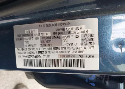 2019 Mazda Cx-5 Touring from USA, damaged, VIN JM3KFACM2K1650819
